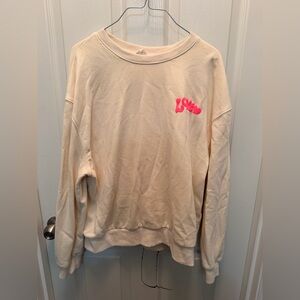 Women's Cream Pullover Sweatshirt with Pink 'Love' Accent